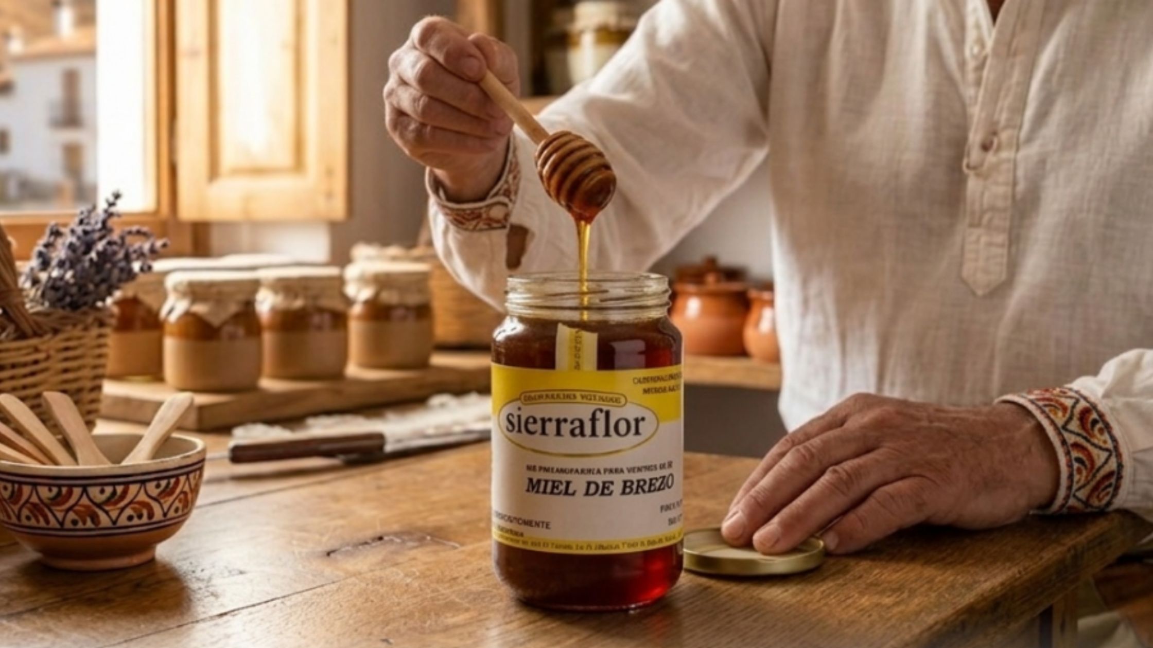 Miel de brezo sobre la mesa para consumir