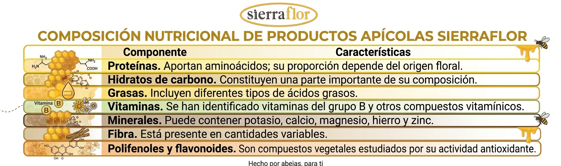Infografia sobre composición nutricional de productor de polen de Sierraflor